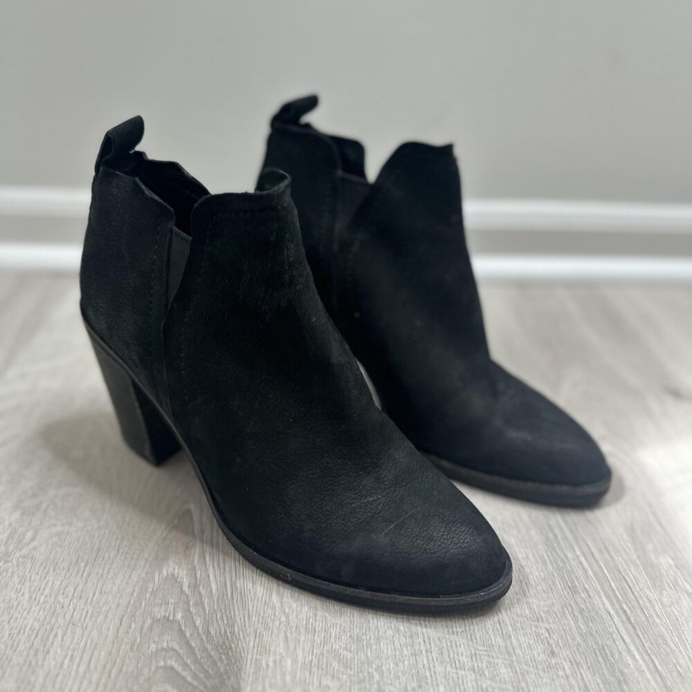 Dolce Vita Boots Womens Size 10 Black Leather Booties Stacked Heel Chic Grunge‎